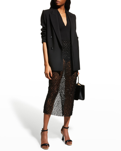 Shop Aliétte Beaded Lasercut Silk Chiffon Midi Skirt In Black