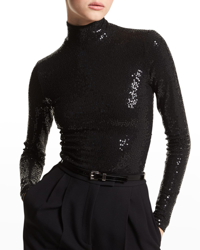 Shop Michael Kors Sequined Turtleneck Bodysuit In Black