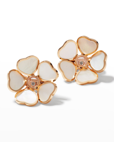 Shop Chopard Happy Hearts 18k Rose Gold Mother-of-pearl & Diamond Earrings