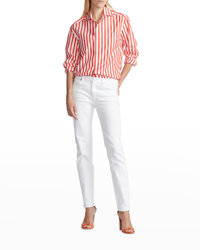 Shop Ralph Lauren Capri Striped Cotton Shirt In Orange