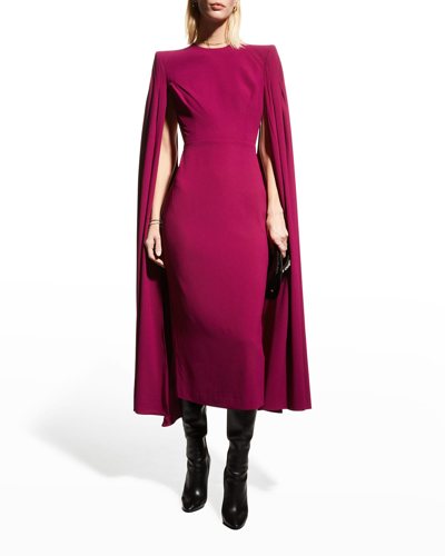 Shop Alex Perry Kennedy Pleated Cape-sleeve Midi Dress In Raspberry