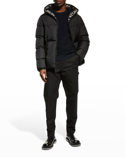 Shop Moncler Men's Montcla Logo-hood Puffer Jacket In Black