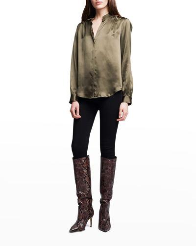 Shop L Agence Bianca Silk Charmeuse Button-down Blouse In Ivy Green