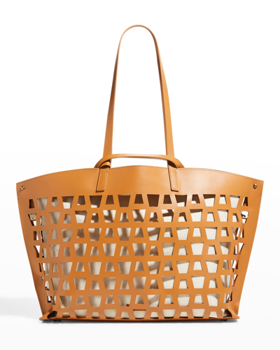 Shop Akris Ai Medium Lasercut Napa Tote Bag In Cuoio/stucco