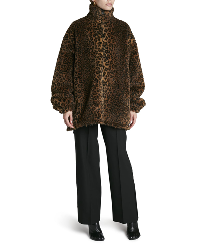 Shop Balenciaga Leopard-print Faux Fur Oversized Jacket In Beigebrn