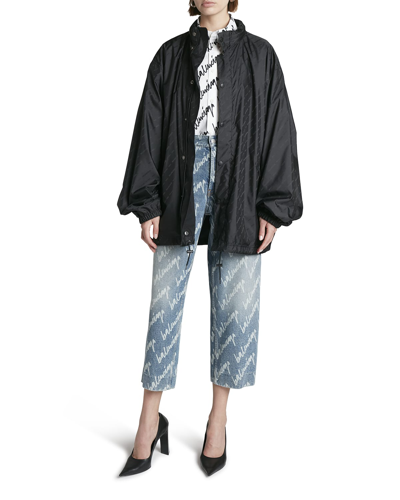 Shop Balenciaga Logo Jacquard Oversized Raincoat In Black