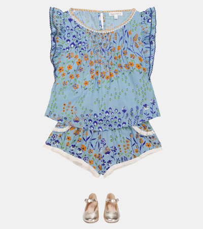 Poupette St Barth Little Girl's & Girl's Lulu Floral Print Shorts In Sky Blue Bouquet Bqs
