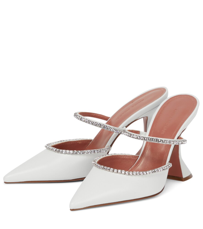 Amina Muaddi Gilda Crystal Pointed Pedestal Mules In White