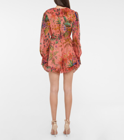 Shop Zimmermann Tropicana Floral Silk Playsuit In Coral Floral