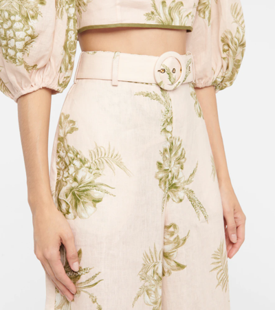 Shop Zimmermann Floral Linen High-rise Wide-leg Pants In Blush Khaki