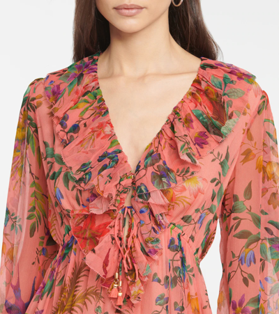 Shop Zimmermann Tropicana Floral Silk Playsuit In Coral Floral