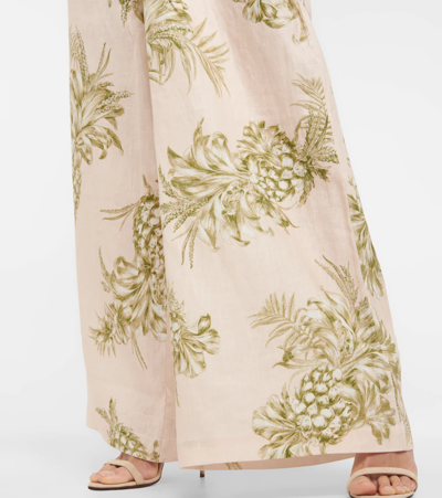 Shop Zimmermann Floral Linen High-rise Wide-leg Pants In Blush Khaki