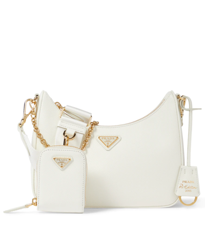 Prada Re-edition 2005 Saffiano Leather Shoulder Bag In Bianco 0 1