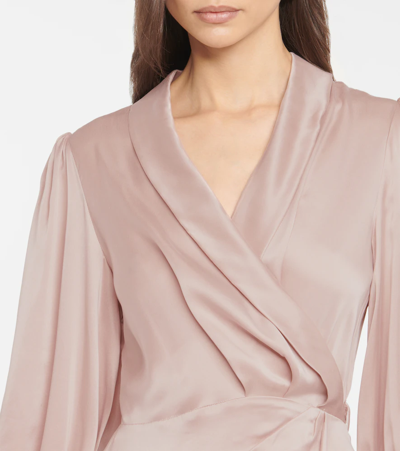 Shop Zimmermann Wrap Silk Satin Minidress In Rose