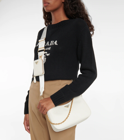 Prada Re-edition 2005 Saffiano Leather Shoulder Bag In Bianco 0 1