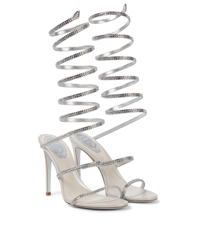 Shop René Caovilla Supercleo Embellished Leather Sandals In Grey Satin/ C Silver Shade Str