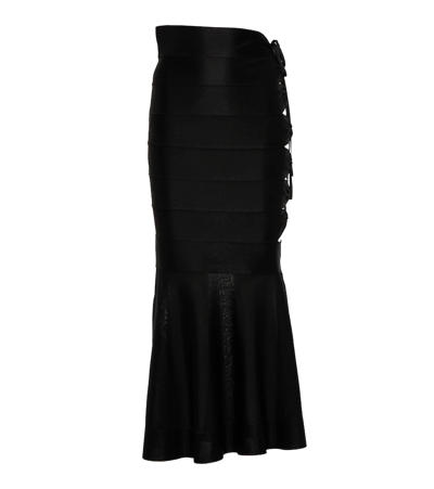 Alaïa Mesh-insert Lace-up Midi Skirt In Black