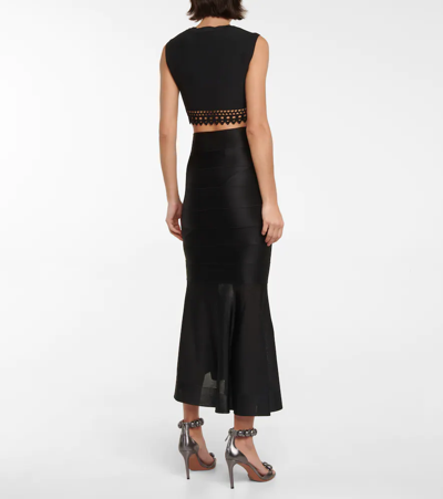 Shop Alaïa Mesh-insert Lace-up Midi Skirt In Black