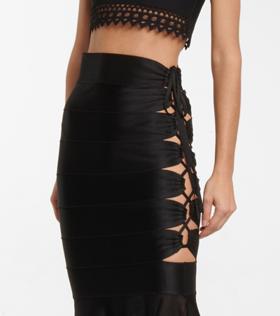 Shop Alaïa Mesh-insert Lace-up Midi Skirt In Black