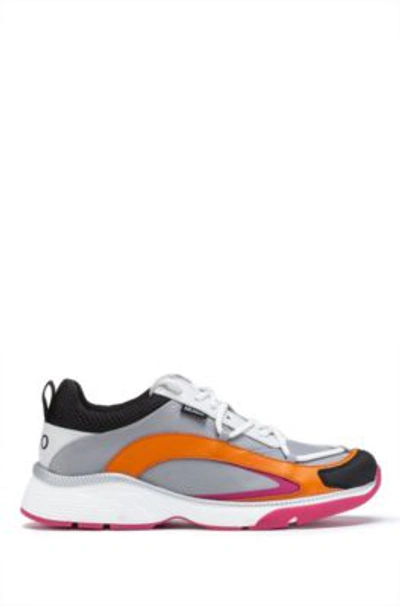 Shop Hugo Pop Color Running Style Trainers In Mixed Materials In Light Grey