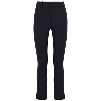 Shop Vince Navy Slim-leg Stretch-cotton Trousers