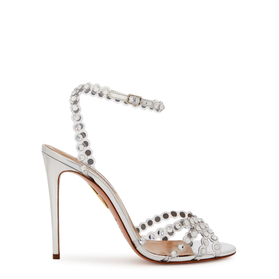 Shop Aquazzura Tequila 105 Embellished Leather Sandals In Silver