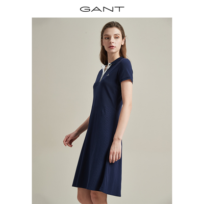 Shop Gant 甘特 女士纯棉纯色运动休闲学院风优雅polo领连衣裙4202311 藏青-433 S