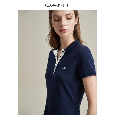 Shop Gant 甘特 女士纯棉纯色运动休闲学院风优雅polo领连衣裙4202311 藏青-433 S