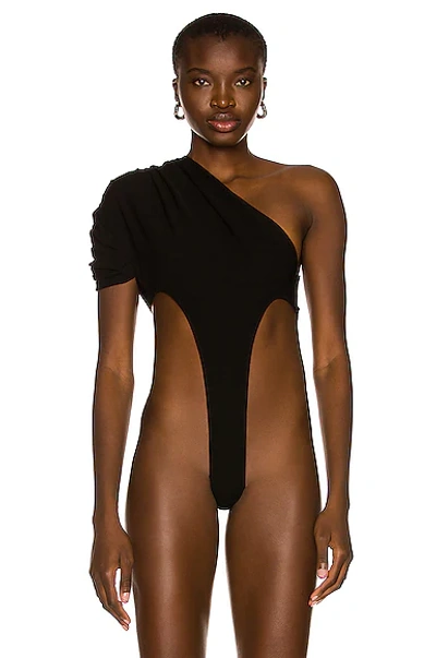 Monot Side Cutout One Shoulder Bodysuit In Black