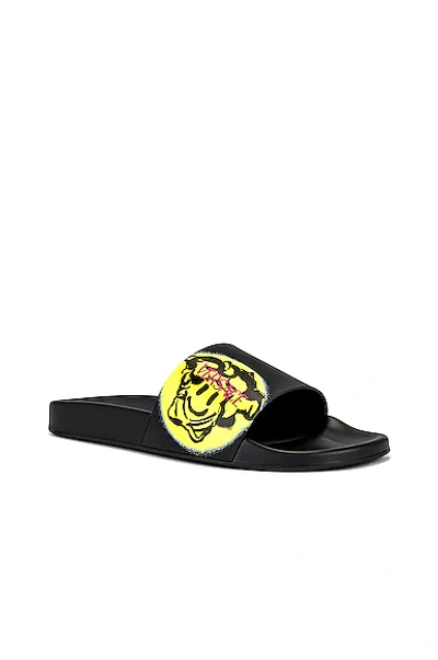 Shop Versace Medusa Smile Slide Sandal In Black & Bright Yellow