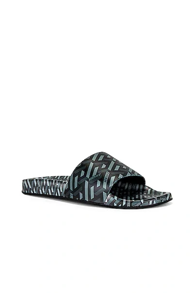 Shop Versace Greca Stamp Slide Sandal In Black & Grey