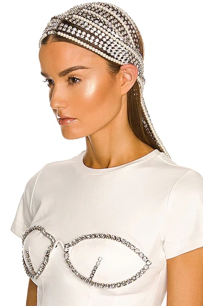 Shop Area Long Crystal Pearl Hairpiece In Clear & Silver