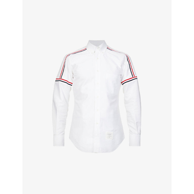 Shop Thom Browne Mens White Striped-trim Slim-fit Cotton Oxford Shirt M