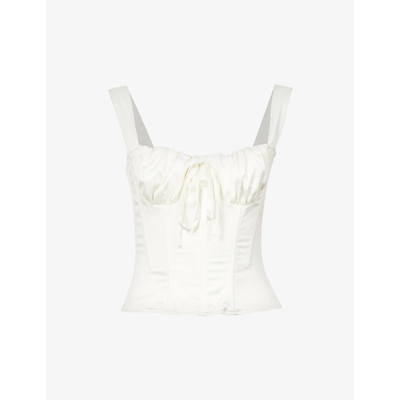 Shop Miaou Agnes Ruched Stretch Recycled-polyester Top In Ivory