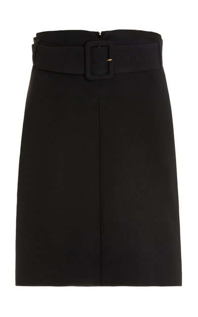 Shop Versace Women's Belted High-rise Crepe Skirt In Black