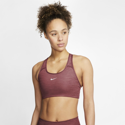 Shop Nike Swoosh Women's Medium-support 1-piece Pad Sports Bra In Canyon Rust,heather,white