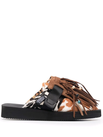 Shop Alanui X Suicoke Zavo Fringed Slippers In Brown