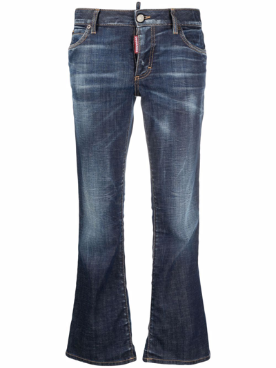 Dsquared2 Bleach-effect Distressed Kick-flare Cropped Jeans In Blue