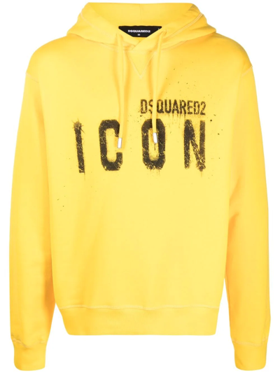 Shop Dsquared2 Icon Logo-print Pullover Hoodie In Yellow