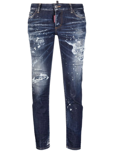 Shop Dsquared2 Cropped Distressed Denim Jeans In Blue