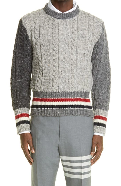 Shop Thom Browne Cable Stripe Wool & Mohair Sweater In Tonal Grey