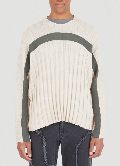 Shop Eckhaus Latta Raglan Ribbed Knit Jumper In Beige