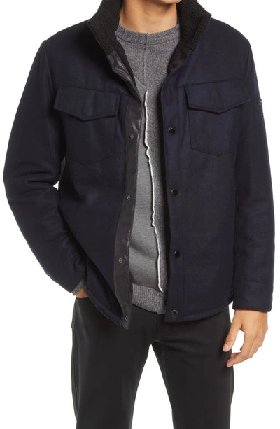 Karl Lagerfeld Fleece Lined Wool Blend Shirt Jacket In Navy | ModeSens