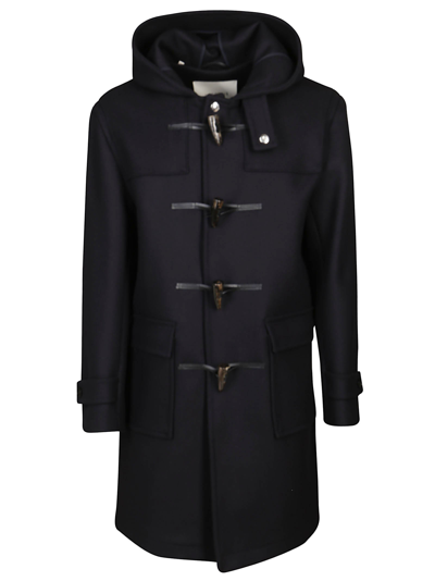 Shop Mackintosh Buttoned Hooded Coat In Navy
