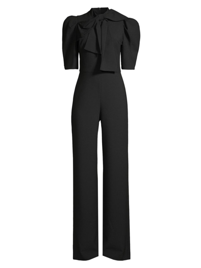 Shop Black Halo Women's Ara Bow Puff-sleeve Jumpsuit In Black