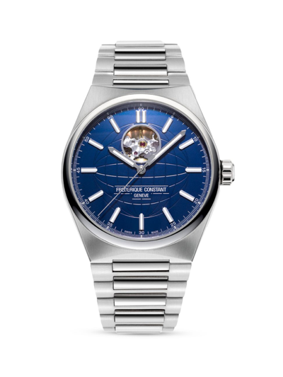 Shop Frederique Constant Men's Highlife Heartbeat Stainless Steel Bracelet Watch In Blue