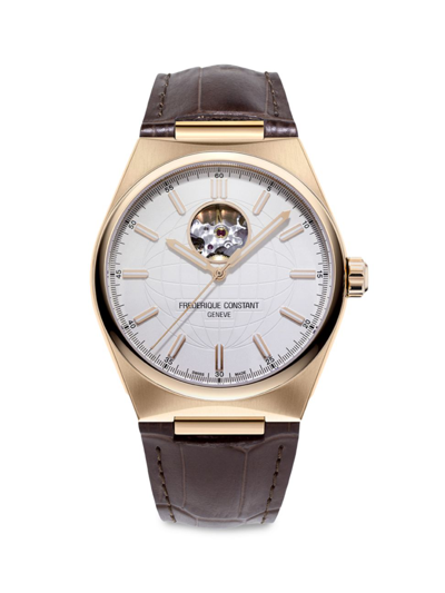 Shop Frederique Constant Highlife Heartbreak Leather Strap Watch In Silver