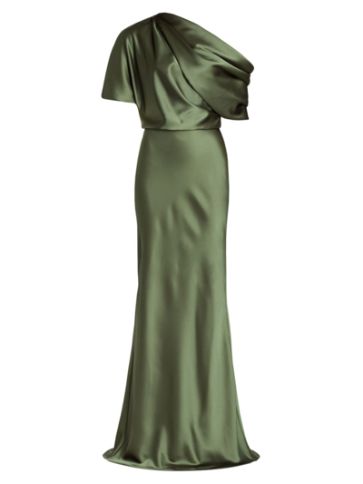 Shop Amsale Women's Satin One-shoulder Gown In Olive