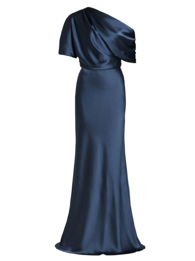 Shop Amsale Women's Satin One-shoulder Gown In French Blue