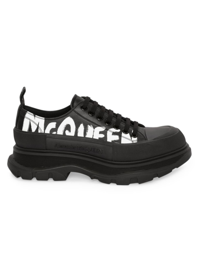 Shop Alexander Mcqueen Men's Leather Lace-up Sneakers In Black White